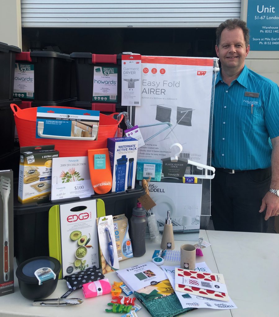 Adelaide Hills resident and Howards Storage World Mile End owner Dave Strutton with the contents of the Care Packages